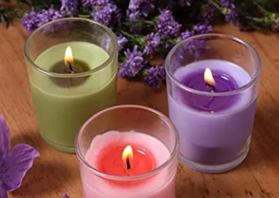 AROMAFLICK Pack of 3 Scented  Glass  Candles in Lavender, Rose & Strawberry Fragrance